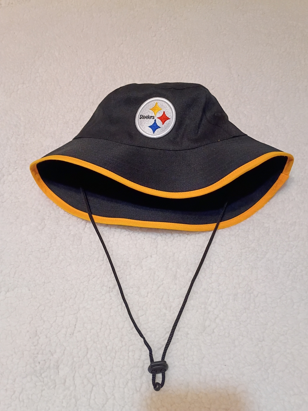 New Era Black Bucket Hat with Gold Trim